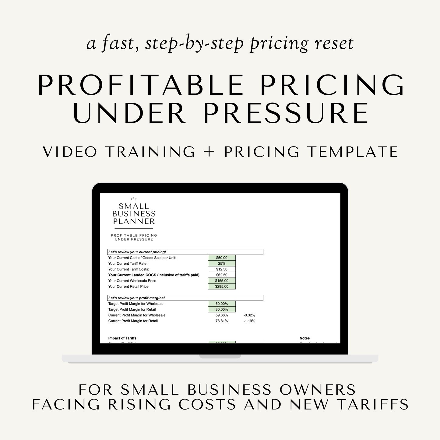 Profitable Pricing Under Pressure: Tariff Template